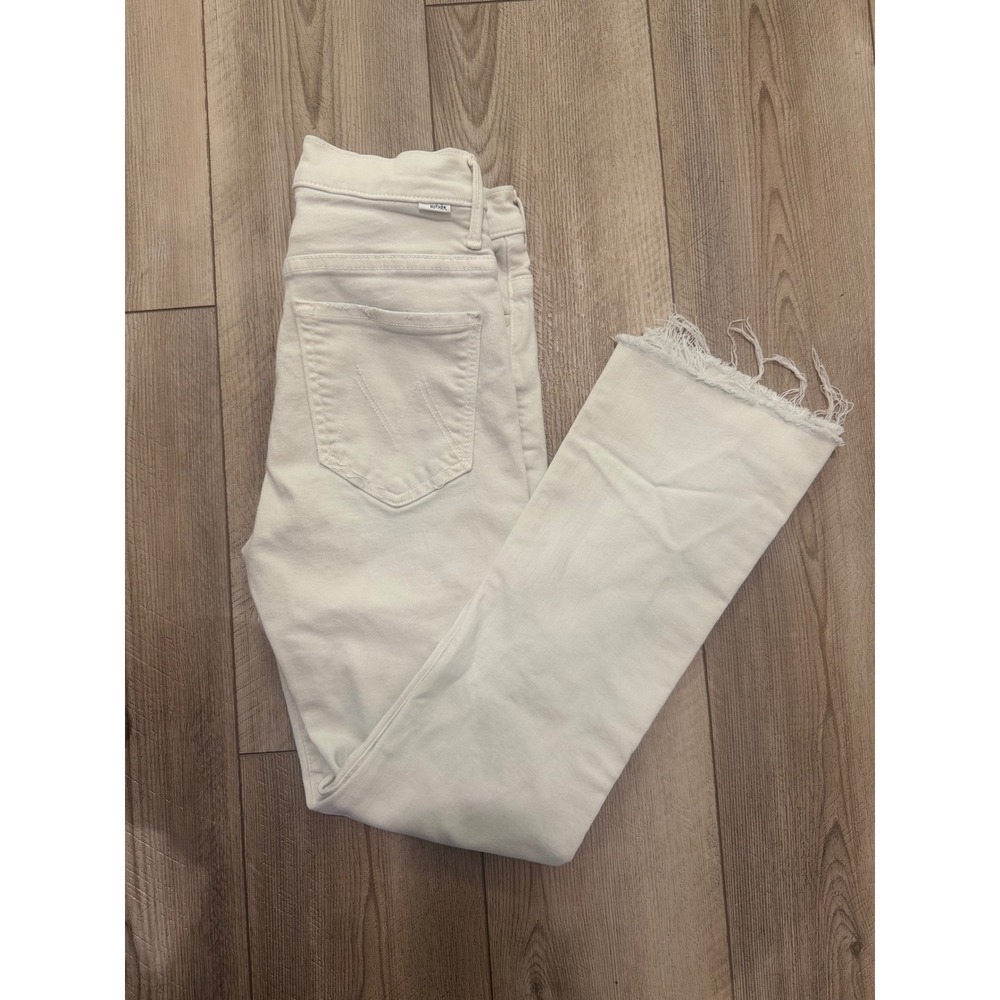MOTHER The Insider Step Crop Fray Jeans Cream Puffs Off White Size 27 High‎ Rise